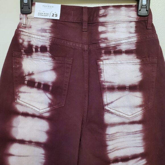 NWT PacSun Eco Raspberry Tie-Dye Button-Fly High-Rise Straight Leg Denim - 25 - Picture 9 of 12